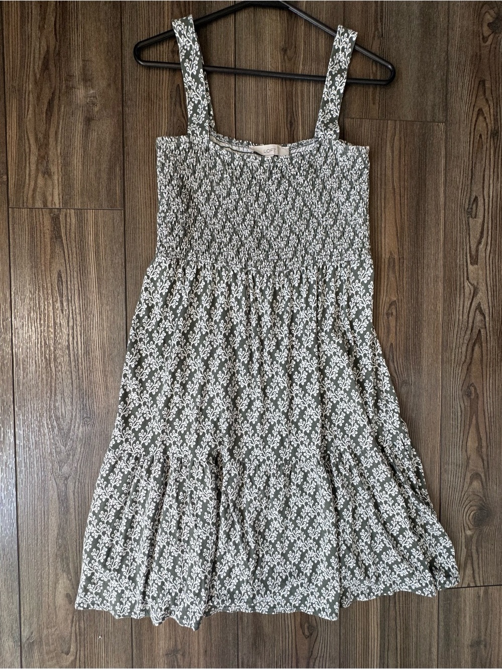 LOFT Olive Green and White Floral Sundress